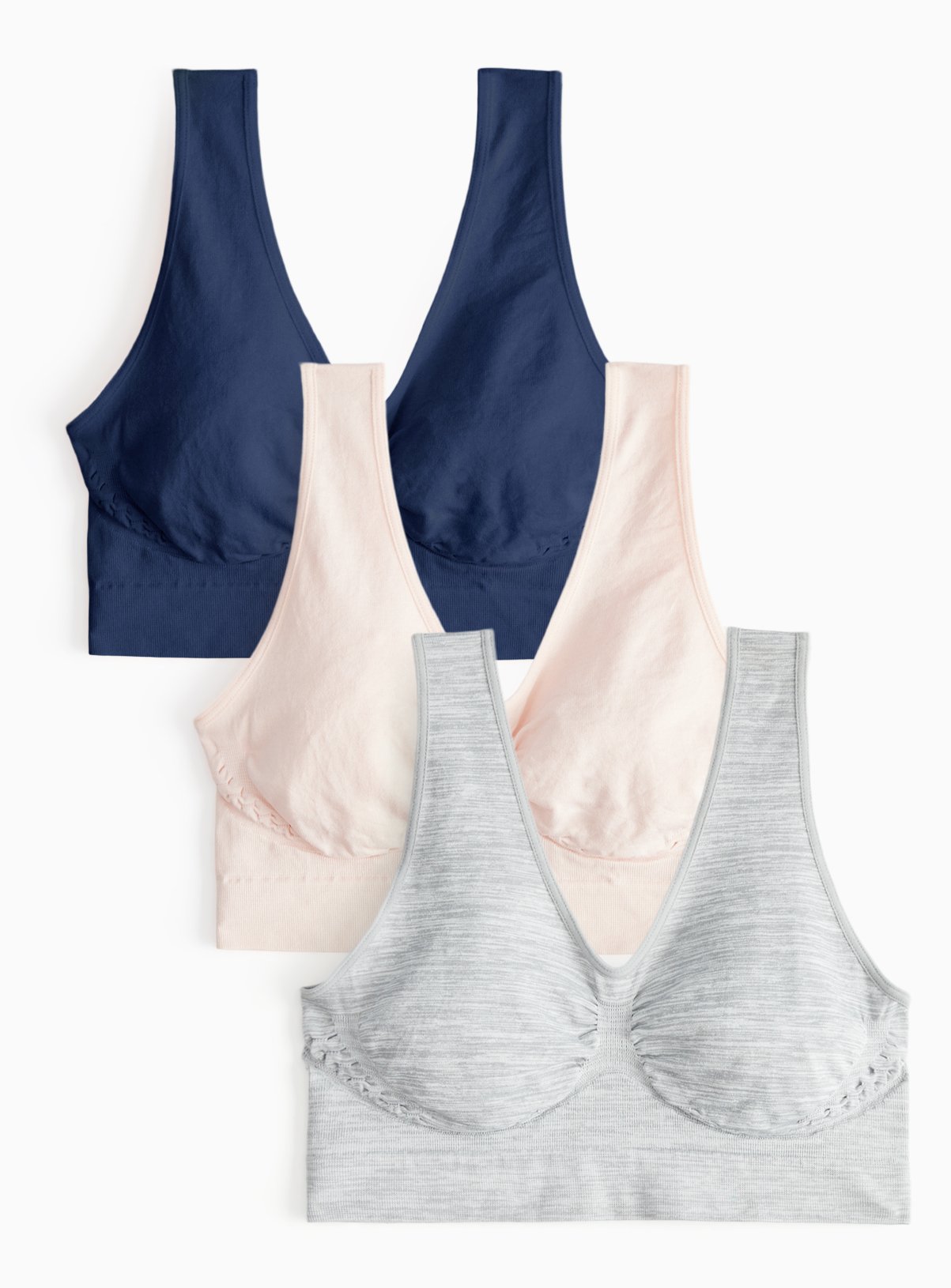 Navy, Pink & Grey Non-Padded Crop Top Bras 3-Pack XXXL - Image 1 thumbnail